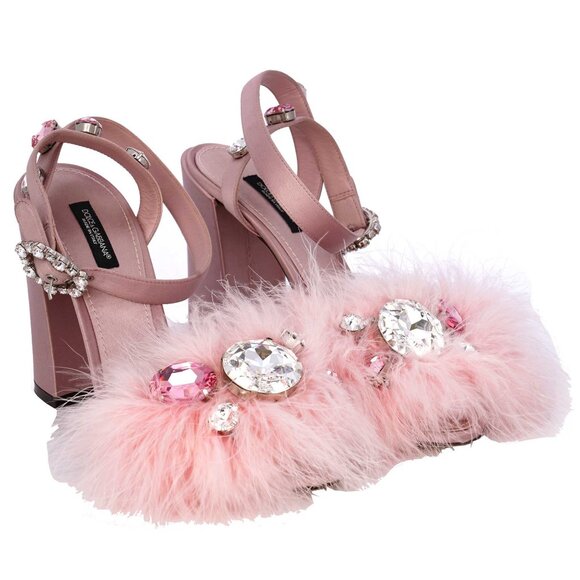 Dolce & Gabbana - Crystal Brooch Feather Pumps Sandals KEIRA Pink 39 9 - Picture 1 of 5